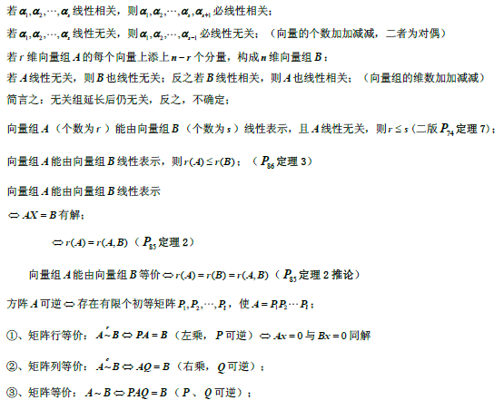 2019考研數學線性代數公式：線性相關與無關的定理